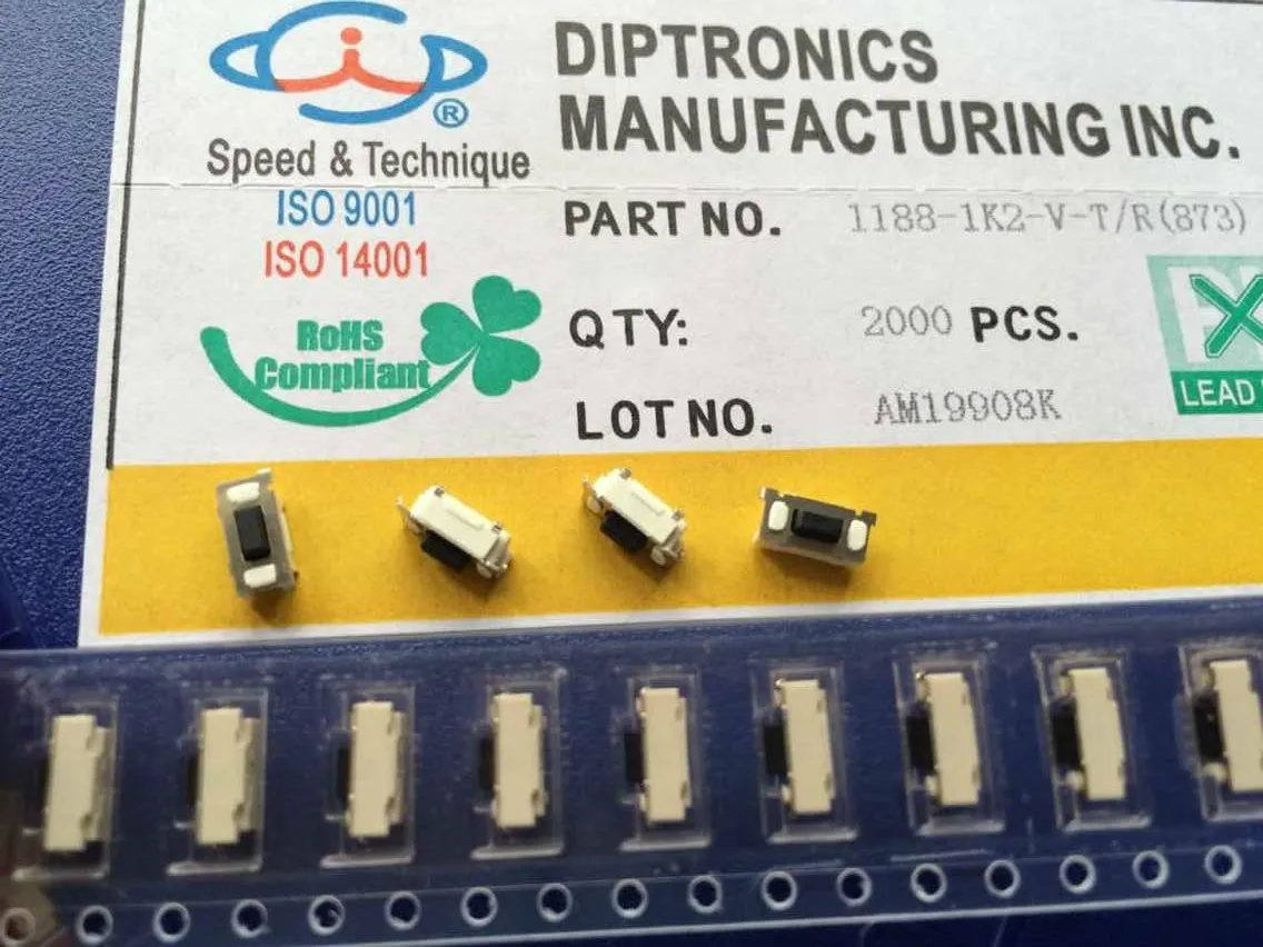 Тайвань Yuanda DIP Tact Switch 1188-1K2 1188-1K2-V-T/R 3*6*3 5 мм боковой большой Bebe MP3 MP4 кнопка |