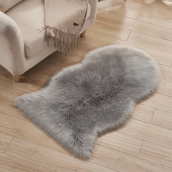 

RAYUAN Grey Special-shaped Sheepskin Hairy Carpet Faux Mat Seat Pad Fur Plain Fluffy Soft Area Rug Tapetes 60x102CM