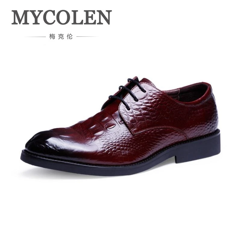 

MYCOLEN Men Winter Italian Fashion Crocodile Skin Leather Oxford Pointed Toe Formal Shoes Designer Male Cool Wedding Footwear