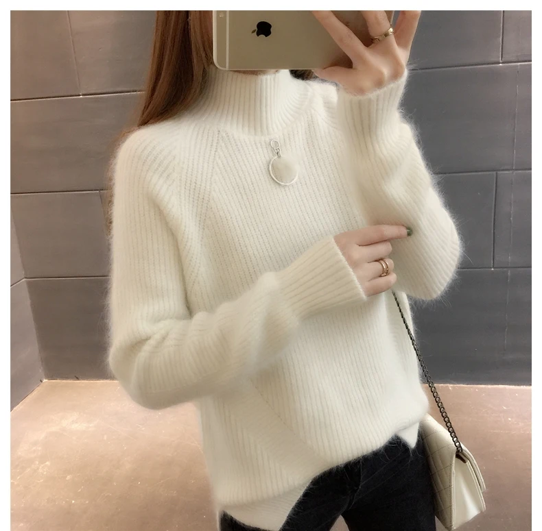 Осень-зима Для женщин теплый свитер 2018 Новая мода Водолазка с длинными рукавами трикотажные джемперы корейские пуловеры женский мохер Топы