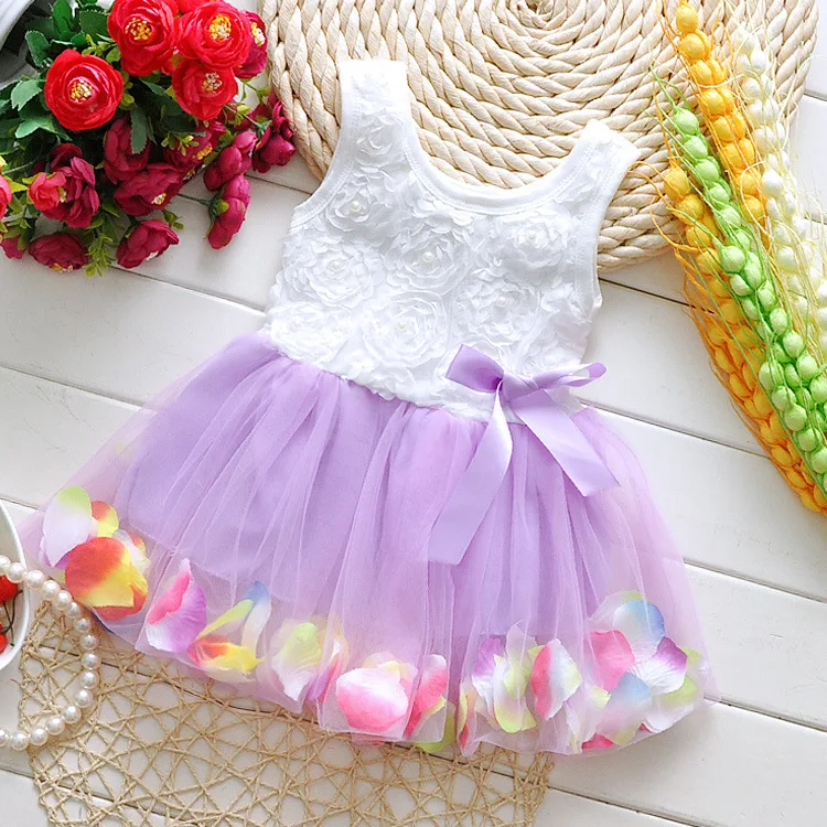 1 4y Baby Girls Dress Lavender Princess Flower Tutu Dress Summer Toddler Dress Sleeveless Cotton