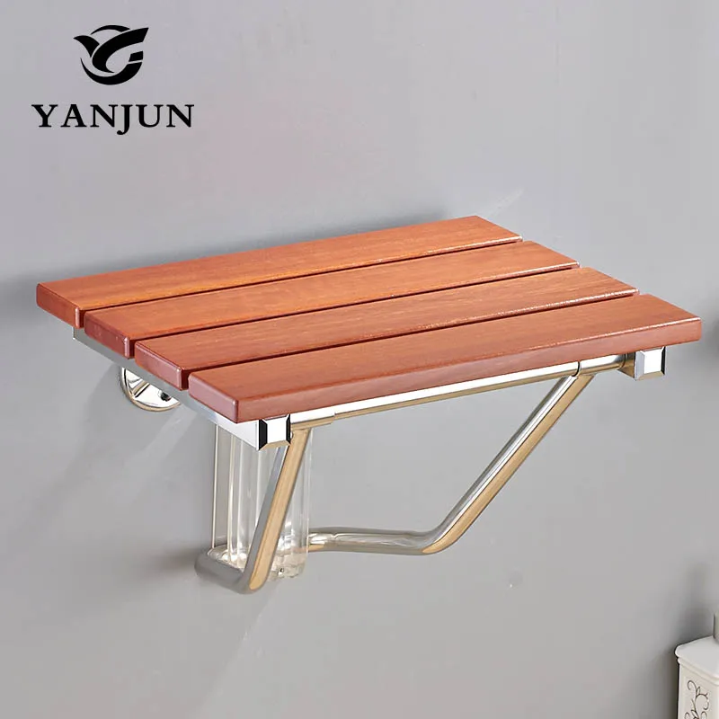 YANJUN Folding Bath Shower Seat Wall Mounted Relaxation Shower Chair Solid wood shower folding seat YJ-2036