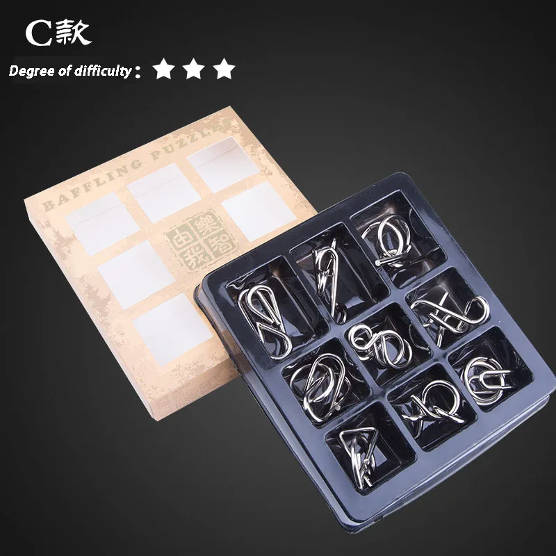 Metal Ring Puzzle Magic Trick Game 9pcs/set Metal Intelligence Solution Ring Unbuckle Brain Teaser Kids Creative Toy Logic Game Metal Ring Puzzle Magic Trick Game 9pcs/set Metal Intelligence Solution Ring Unbuckle Brain Teaser Kids Creative Toy Logic Game