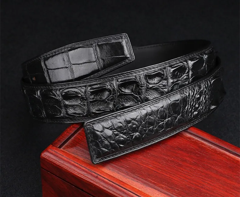 Authentic Real Crocodile Head Skin Male Belt without Buckle Genuine Exotic Alligator Leather Belt Classical Men's Waist Strap