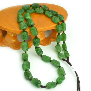 

Natural hetian green stone 18 luohan necklace pendant hang rope men and women/1