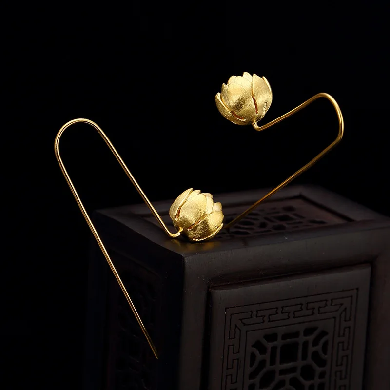 Серьги матовые из стерлингового серебра 925 пробы с золотым цветком, дизайнерские золотые серьги-капли для женщин, модные ювелирные изделия