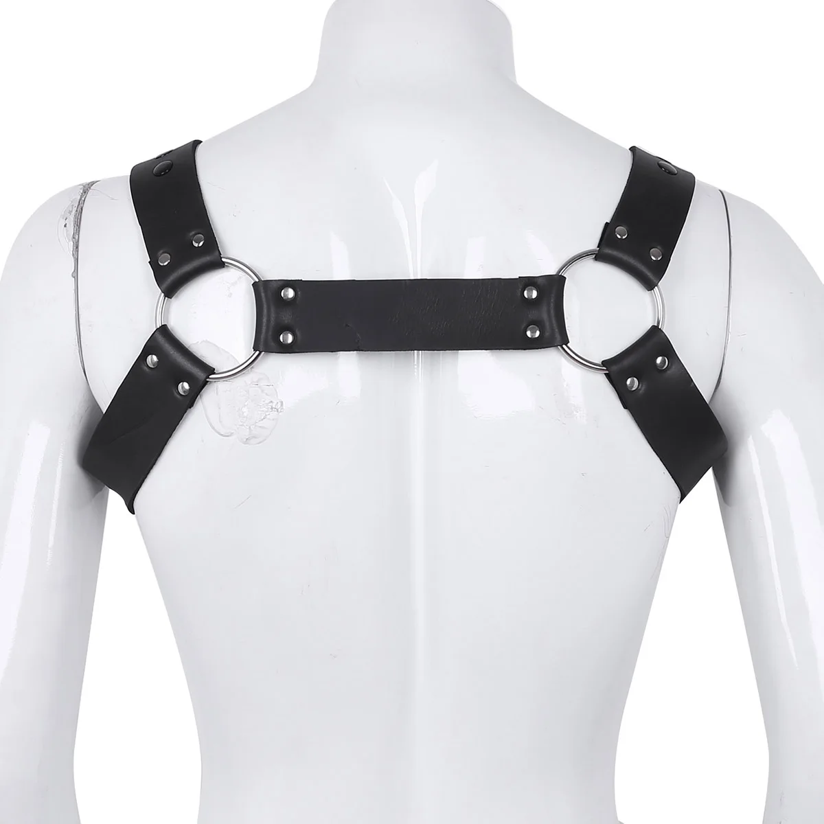 Faux Leather Harness Mens Lingerie Night Clubwear Shoulder Body Chest Muscle Harness Belt Male Costume Straps Metal O-rings