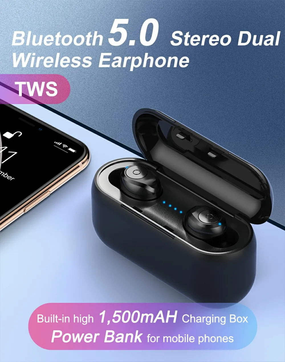 In Store Ubeamer TWS Bluetooth 5.0 Earphone Long Standby. Wireless Headset 1500mAH Battery Case for music/call HIFI earphone