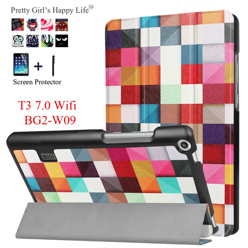 Для huawei MediaPad T3 7 0 Wifi BG2-W09 Стенд Флип кожаный Капа для ''Tablet Обложка печати