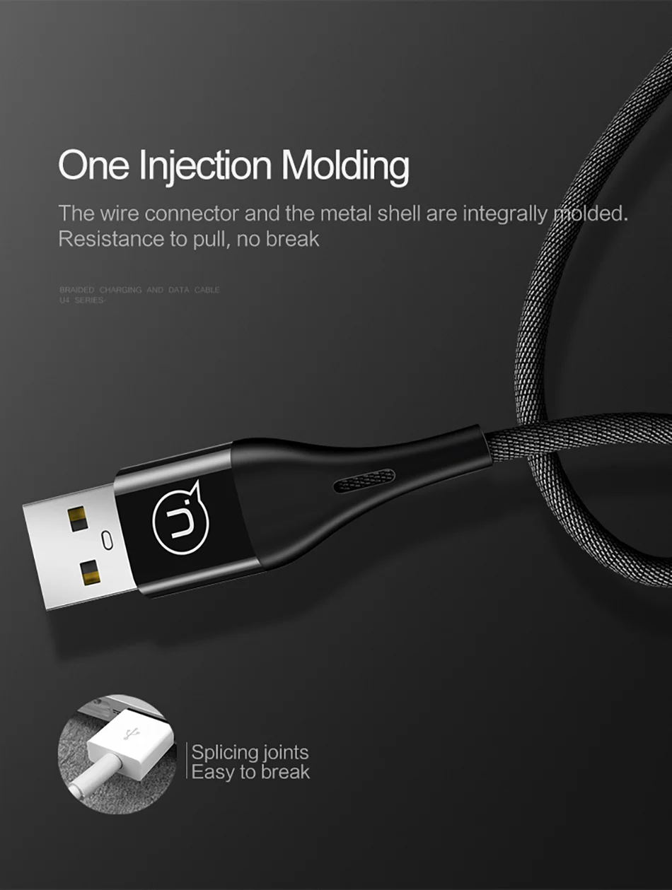 USAMS кабель для мобильного телефона для iPhone XR XS 7 6 плетеный кабель для быстрой зарядки для световых кабелей светодиодный usb-кабель для синхронизации данных iOS 12 11