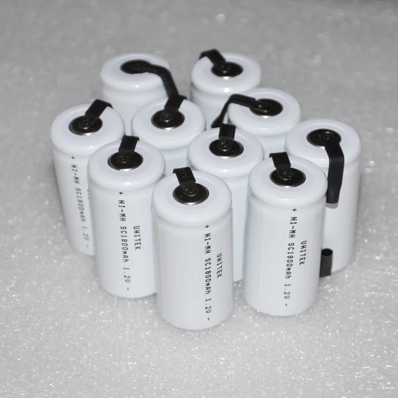10 16pcs 1.2V rechargeable battery Sub C SC 1800mah ni mh ni mh cell with welding tab pins for