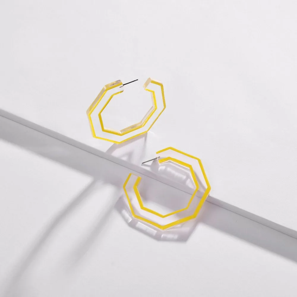 

Fashion Jewelry Hexagon Shape Acrylic Hoop Earring Spring Summer Clear Transparent Resin Earrings for Women