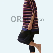 Miyake Мода Половина рукава складки o-образным вырезом полосатая длинная футболка