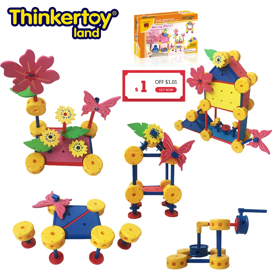 

Thinkertoy Land 96 PCS Kids Changeable Educational Building Blocks Girls Flower Toddler Creative Construction Toys DIY Assembly