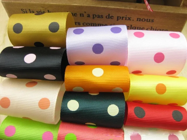 High quality 38mm Rib ribbon Single Face Dots satin ribbon DIY hair accessories Children package gift 5Mlot_7