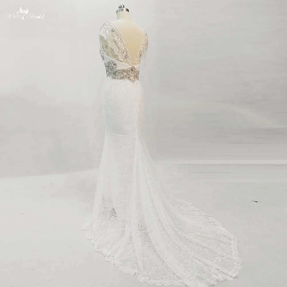 Rsw1317 реальные фотографии yiaibridal alibaba розничный магазин Кристалл бисера Кружево халат де mariée Boheme Boho Свадебное платье