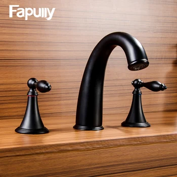 

Fapully Black 3pas/kit Basin Bathroom Faucet Deck Mounted Dual Handle Black Mixer Taps Hot And Cold Water Faucets 607-44B