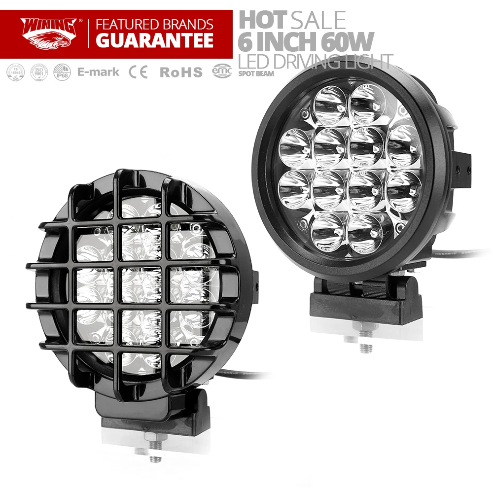 Free Shipping 2PCS 6inch 60W Round Led Off Road Lights 12V Spot Driving