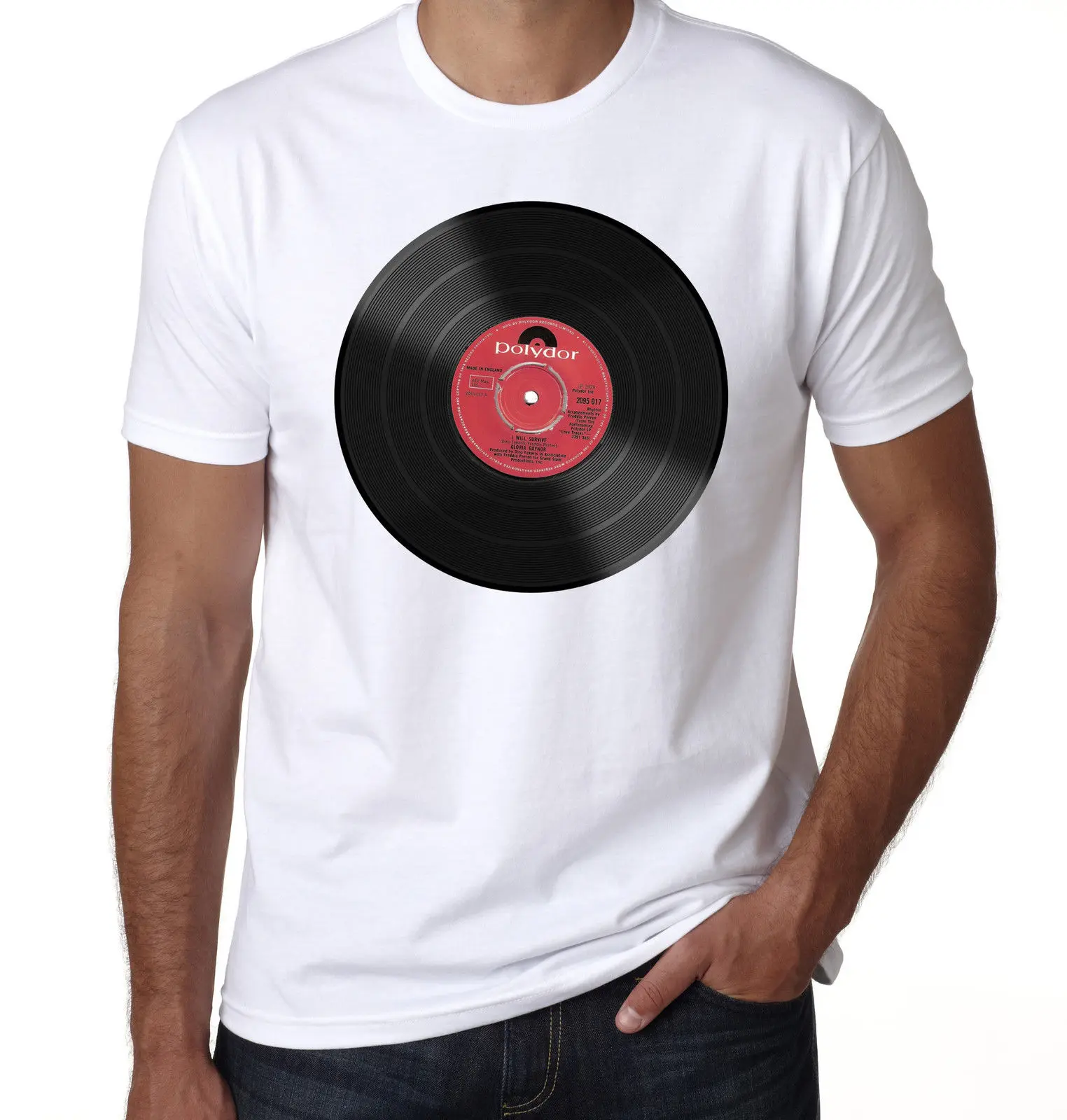 

Gloria Gaynor I Will Survive Vinyl Record Disco retro 70's Mens white T shirt