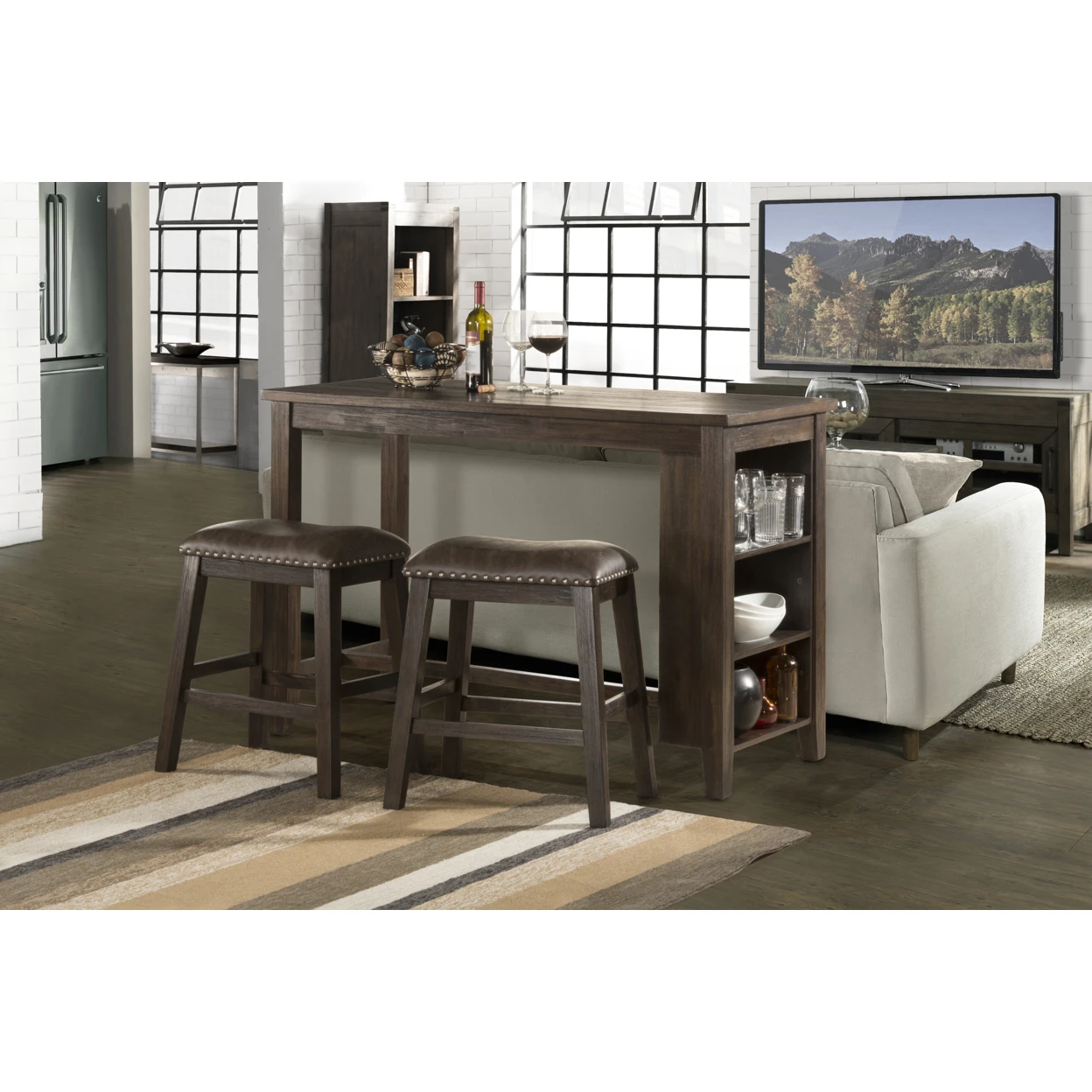 Spencer 3 Piece Counter Height Dining Set with Backless Counter Height Stools (2)