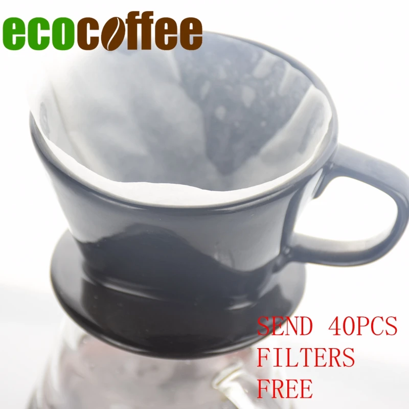 New Arrival Black Ceramic Dripper with 40pcs Paper...
