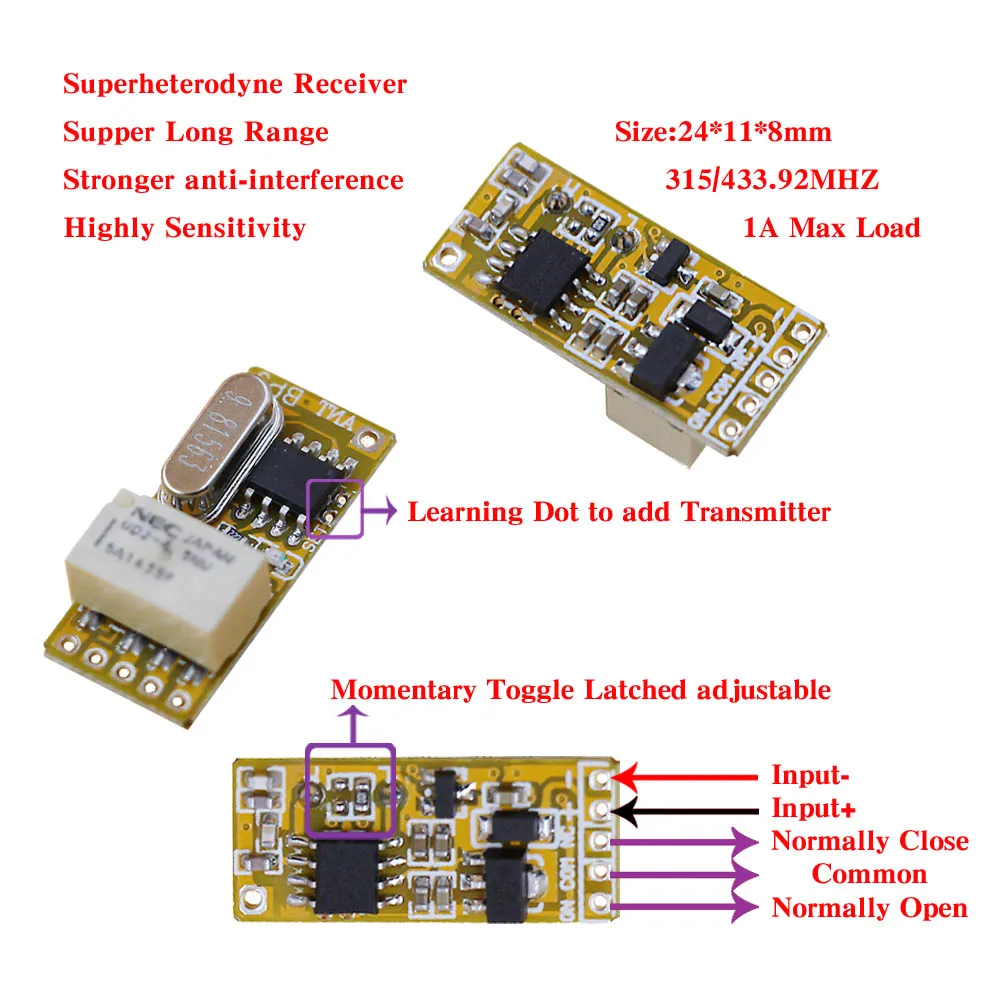 DC 3.7 В-12 В широкий рабочий Напряжение удаленного коммутатора 4.5 В 5 В 6 В 7.4 В 9 В 12 В 10A реле обучения Mini Беспроводной Управление переключатель