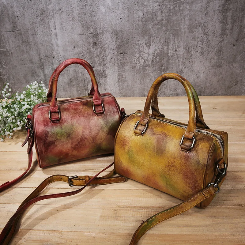 

2017 New Genuine Leather Women High-end Real Leather + hand brush painting Handbag Women Messenger bag A4679