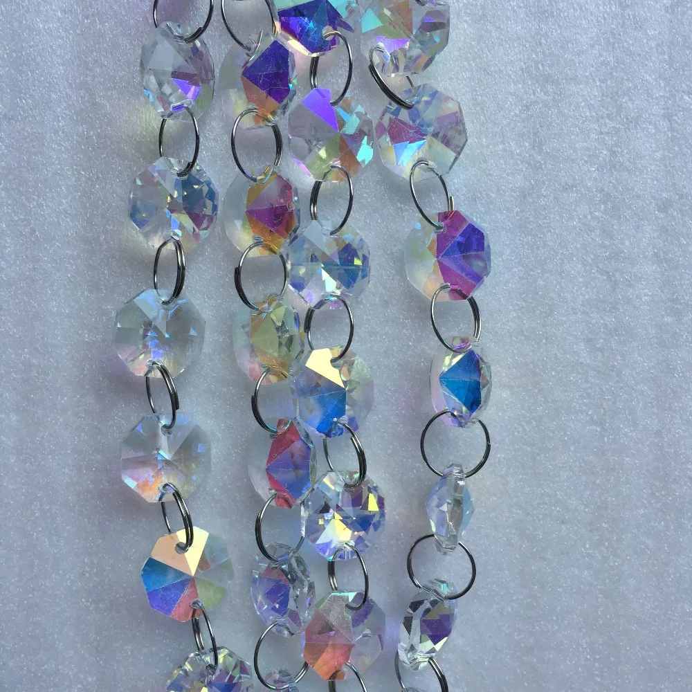 14mm AB Crystal garland strand bead chain with chromium rings 5m/lot