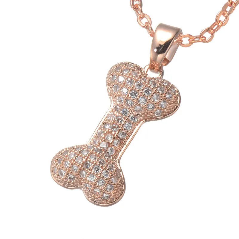 

2016 Hot Sale New Arrival Zircon Love Dog Bone Chain Necklace Fashion Women Jewelry Paw Charm Pendants Necklace