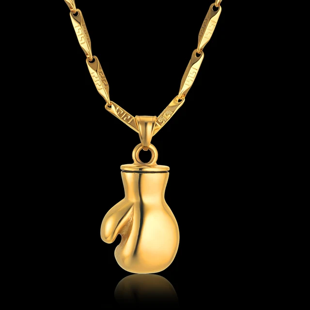 Boxing Gloves Necklace & Pendant Mens Gold Chain Male Gold Color