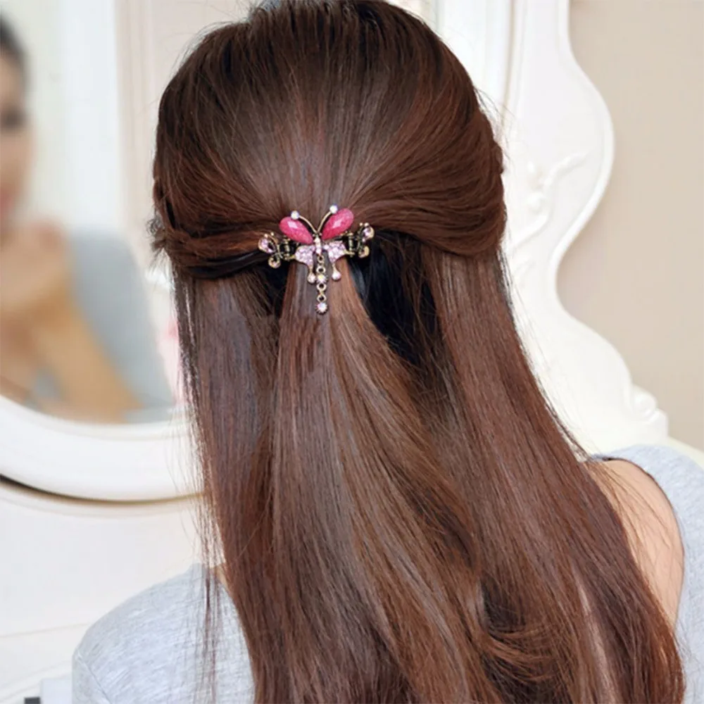 FAMSHIN Винтажный женский изящный драгоценный камень заколки для волос в форме цветов и бабочек заколка для волос зажим Бабочка бант с кристаллами заколка для волос