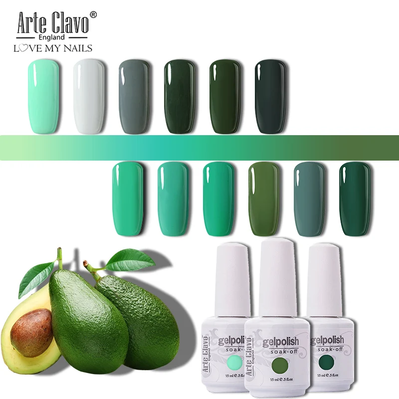  Arte Clavo Gel Nail Polish Varnish 15ml Green Series Vernis UV Hybrid Gel Lak For Manicure Nail Art