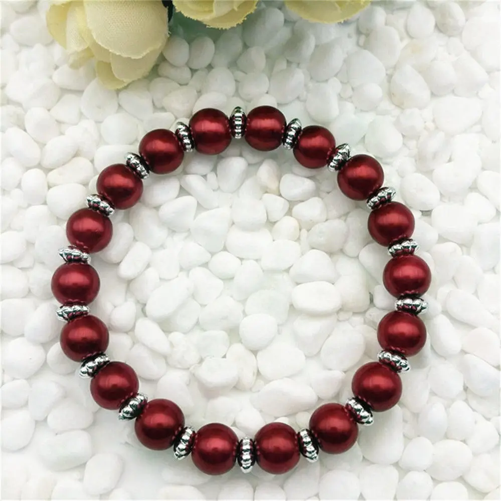 

Charming 10mm Red South Sea Shell Pearl Stretchable Bracelets 7.5"