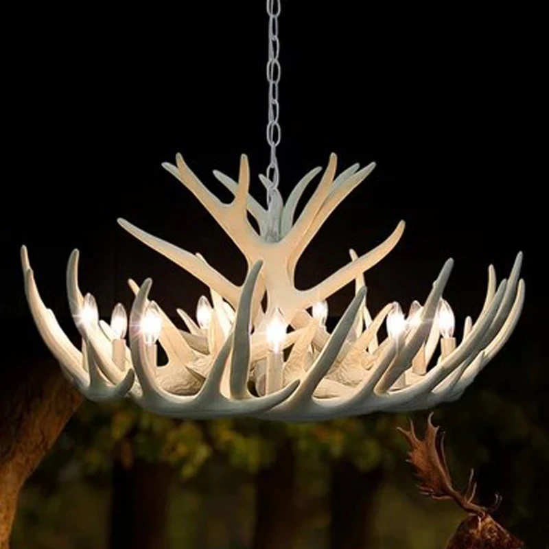 Europe Deer Horn Antler Pendant Lamp white Resin Antler Kitchen Decor ...