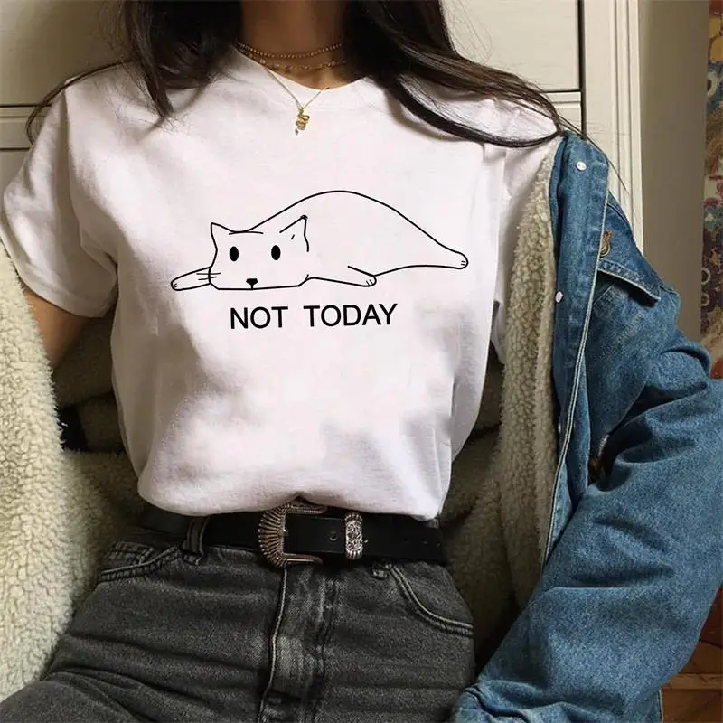 

2019 Japanese and Korean style Women's T-shirts a lying cat Printed T Shirts Lazy Ulzzang Fashion Short Sleeve
