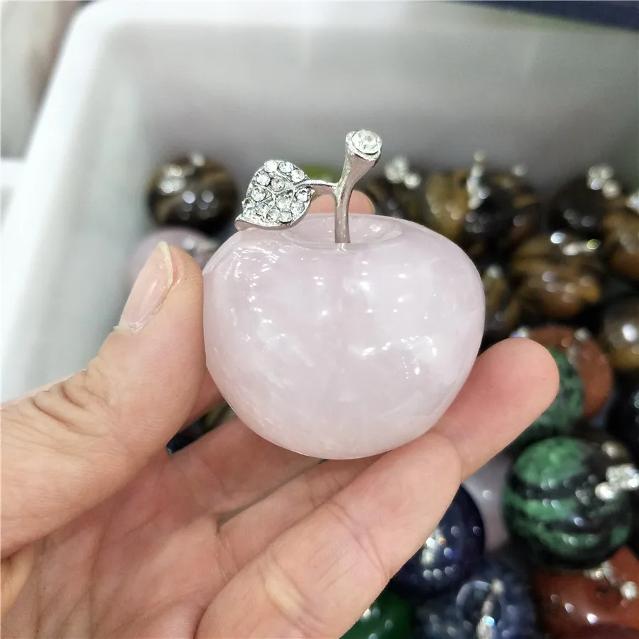 

DHXSW ROSE QUARTZ CRYSTAL TIGER EYE GOLDEN SAND RED AND GREEN RUBY GEMSTONE APPLE FOR HOLIDAY GIFT