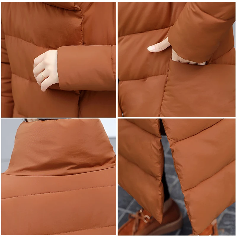 Женская зимняя куртка с воротником стойкой длинная парка хлопковой подкладкой и