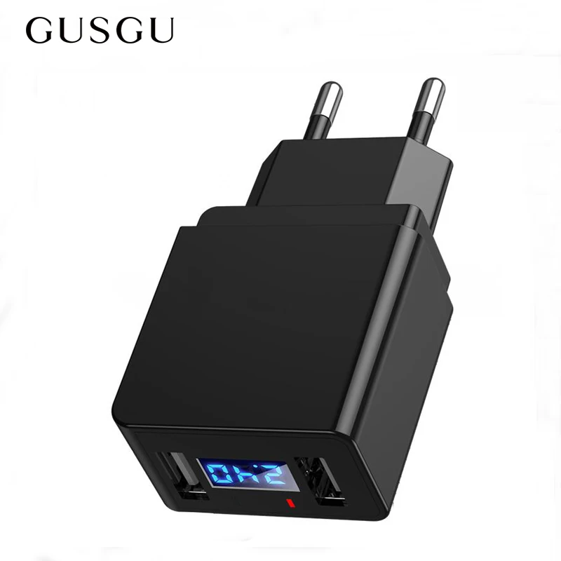 Quick Charger LED Display Dual USB Phone Charger 2.4A Fast Charging EU
