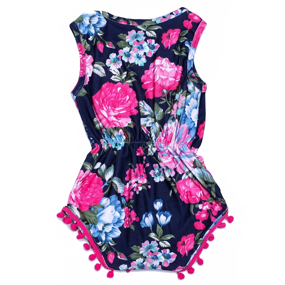 On sales cotton floral print baby rompers jumpsuits baby girls rompers newborn girls pompom