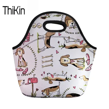 

THIKIN Children Lunch Bag For Boys Girls Travel Picnic Cooler Handbag Beagles Dog Women Neoprene Lunchbox Insulated Thermal Tote