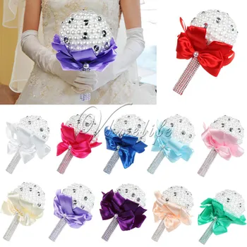 

Pearls Mini Wedding Bouquet Wedding Flowers Bridal Bouquets With Sparkle Crystal Satin Ribbon Bow Bride Wedding Decor