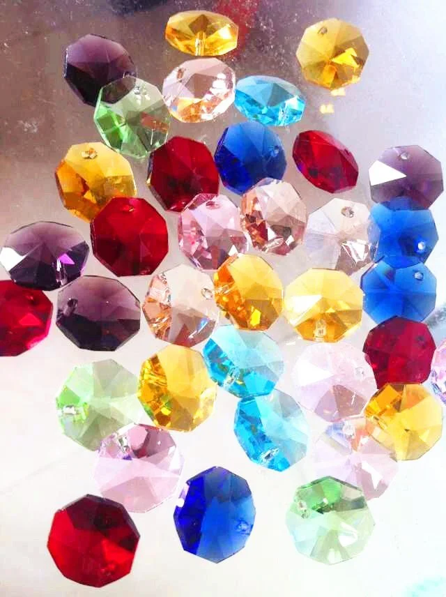 

300pcs mixed colors crystal octagon beads in 1 hole or 2 holes for crystal garland strand chain& chandelier chain