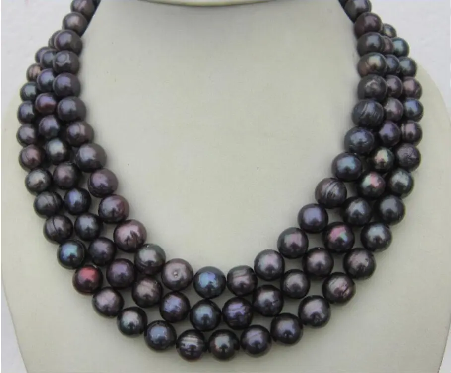 

Genuine 50" AAA 10-12mm BLACK TAHITIAN PEARL NECKLACE YELLOW GOLDEN