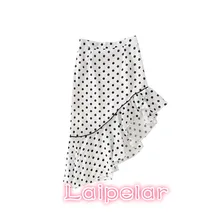 Юбки с высокой талией, женские черно-белые точки, юбка с рюшами, Пляжная, летняя, асимметричная, корейская мода, уличная одежда, длинная юбка для женщин