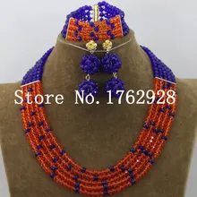 Очаровательный нигерийский традиционный свадебный комплект ювелирных изделий с оранжевыми кристаллами, Ожерелье Набор украшений, C000604