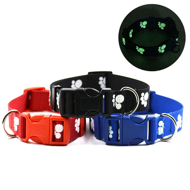 

Nylon dog collar Night with reflective Safety dog collars width 2.5CM Dog footprints printing pet collar for Small medium dogs