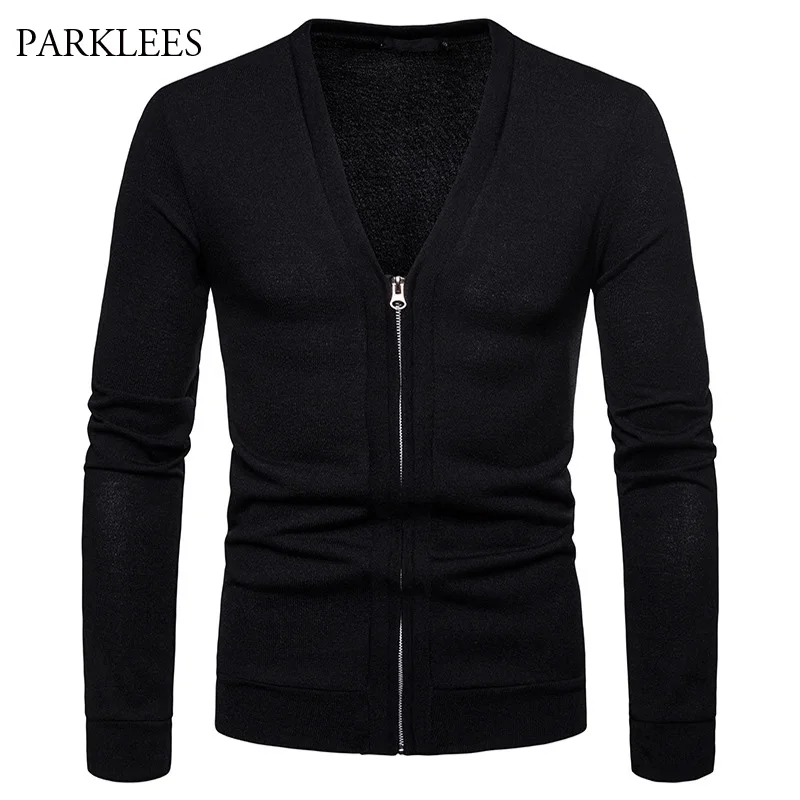 Mens Solid Color Cardigan Sweater 2018 Autumn Winter New V