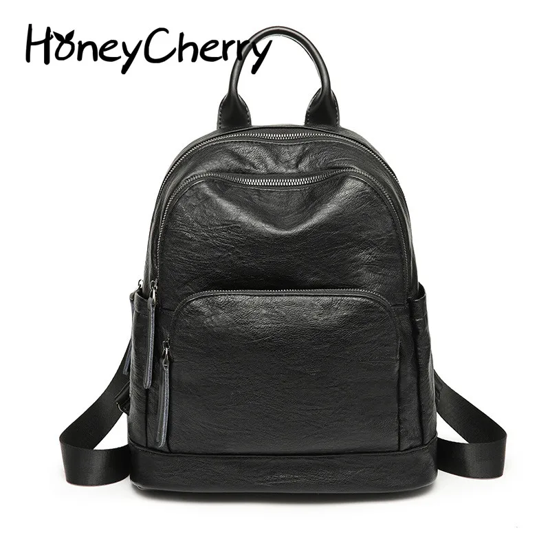 

2018 New Women's Fashion Korean Version Of Retro Pure Skin Washed Women's Shoulder Bag, Backpack Women
