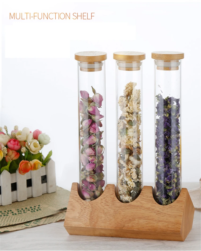 Creative Wooden Coffee Beans Flower Tea Display Rack Stand Cereals canister Glass Test Tube sealed Storage Decorative Ornaments