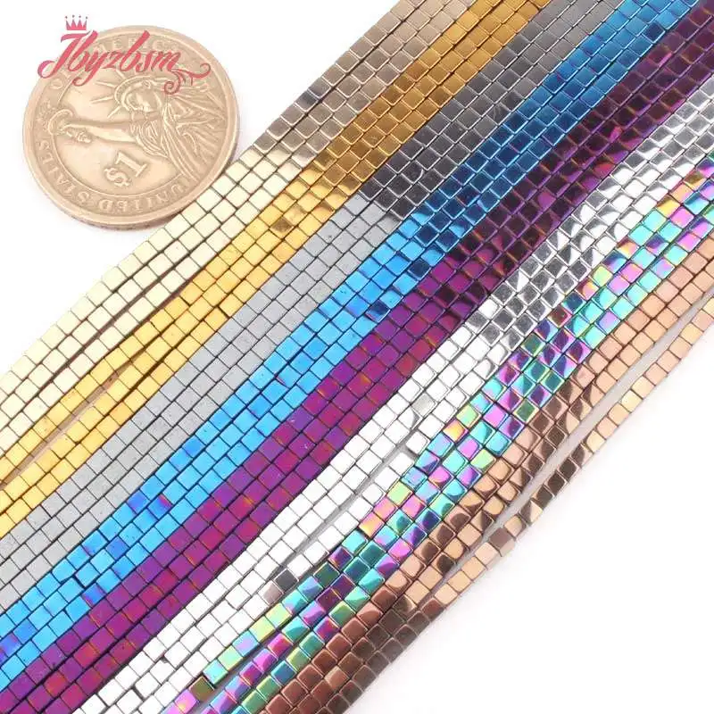 

3x3mm Natural Cube Square Blue/Black/Rainbow/Green Hematite Stone Beads Strand 15" For DIY Necklace Jewelry Making,Free Shippi